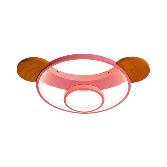 16"/19.5" Bear Shaped Ceiling Light for Kids Bedroom - LED Silicone Flush Mount Lamp in Blue/Pink, Warm/White