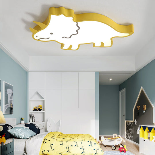Dinosaur Design Kids LED Flushmount Lighting for Children's Room - Yellow/White Flush Pendant Light with Warm/White Light