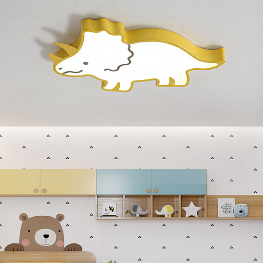 Dinosaur Design Kids LED Flushmount Lighting for Children's Room - Yellow/White Flush Pendant Light with Warm/White Light