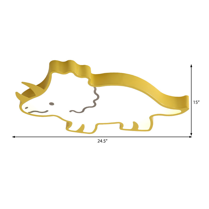 Dinosaur Design Kids LED Flushmount Lighting for Children's Room - Yellow/White Flush Pendant Light with Warm/White Light