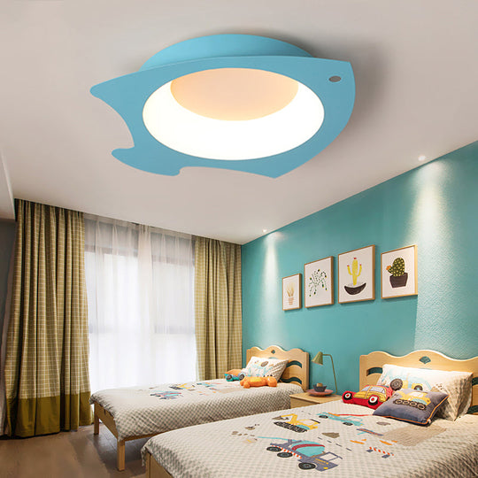 Kids' Blue Fish Shaped LED Flushmount Lamp for Ceiling - Cartoon Silicone Light for Children's Room