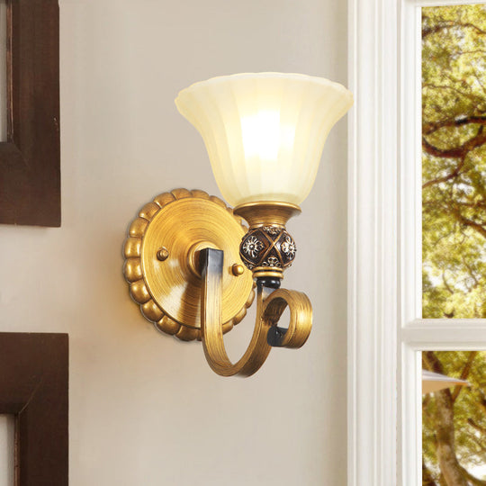 Traditional Gold Frosted Glass Vanity Light Fixture - 1/2/3 Lights, Cup Shape/Bell, Bathroom Wall Lighting