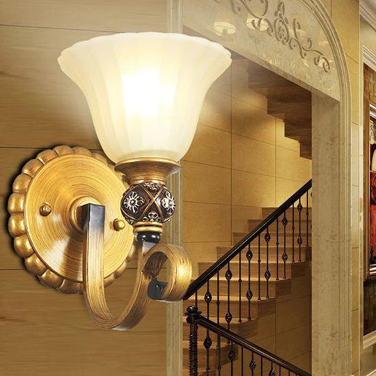 Traditional Gold Frosted Glass Vanity Light Fixture - 1/2/3 Lights, Cup Shape/Bell, Bathroom Wall Lighting