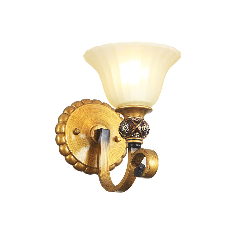 Traditional Gold Frosted Glass Vanity Light Fixture - 1/2/3 Lights, Cup Shape/Bell, Bathroom Wall Lighting