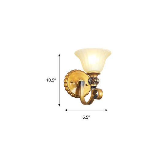 Traditional Gold Frosted Glass Vanity Light Fixture - 1/2/3 Lights, Cup Shape/Bell, Bathroom Wall Lighting