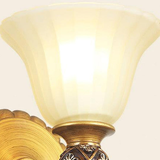 Traditional Gold Frosted Glass Vanity Light Fixture - 1/2/3 Lights, Cup Shape/Bell, Bathroom Wall Lighting