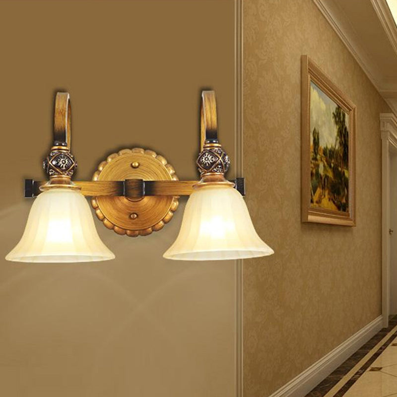 Traditional Gold Frosted Glass Vanity Light Fixture - 1/2/3 Lights, Cup Shape/Bell, Bathroom Wall Lighting