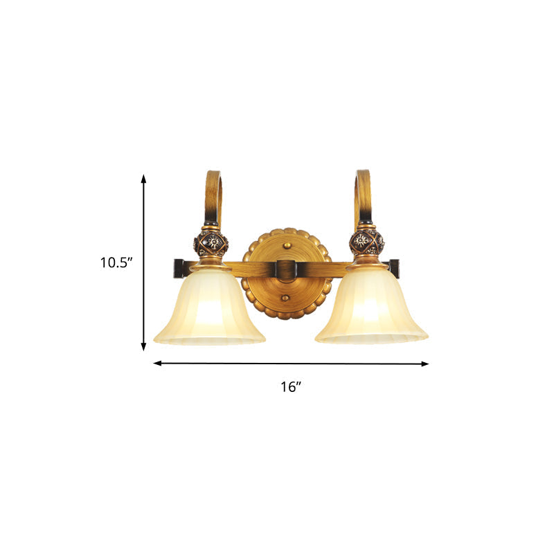 Traditional Gold Frosted Glass Vanity Light Fixture - 1/2/3 Lights, Cup Shape/Bell, Bathroom Wall Lighting