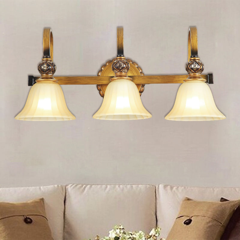 Traditional Gold Frosted Glass Vanity Light Fixture - 1/2/3 Lights, Cup Shape/Bell, Bathroom Wall Lighting