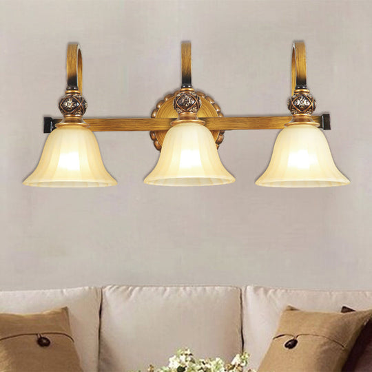 Traditional Gold Frosted Glass Vanity Light Fixture - 1/2/3 Lights, Cup Shape/Bell, Bathroom Wall Lighting