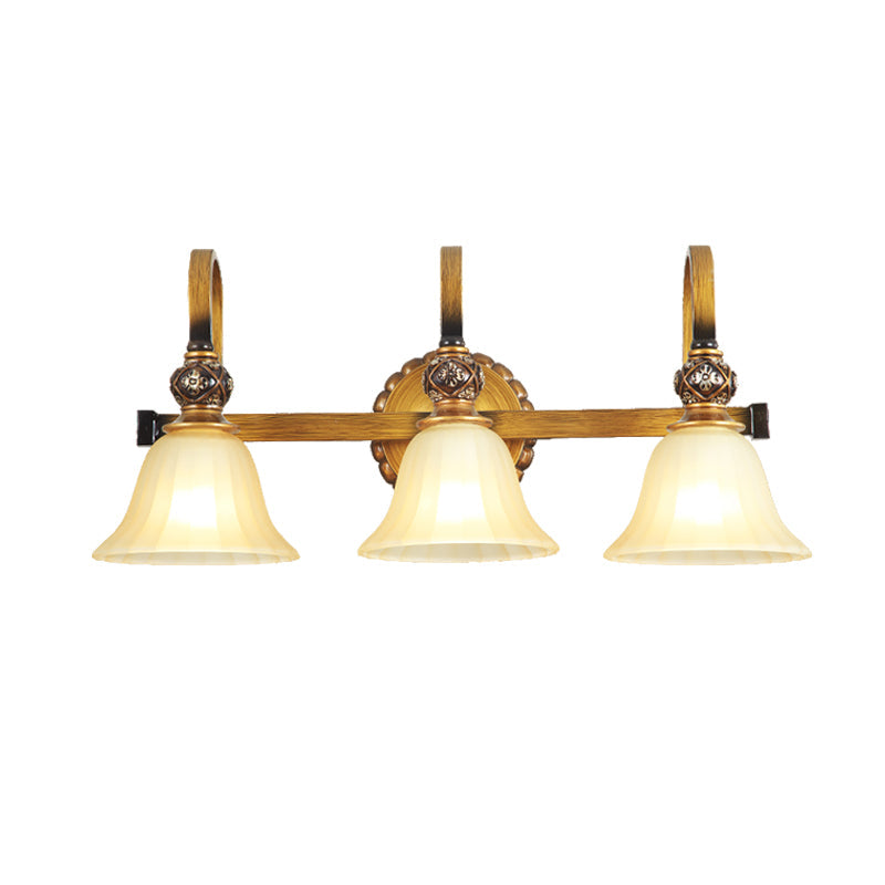 Traditional Gold Frosted Glass Vanity Light Fixture - 1/2/3 Lights, Cup Shape/Bell, Bathroom Wall Lighting