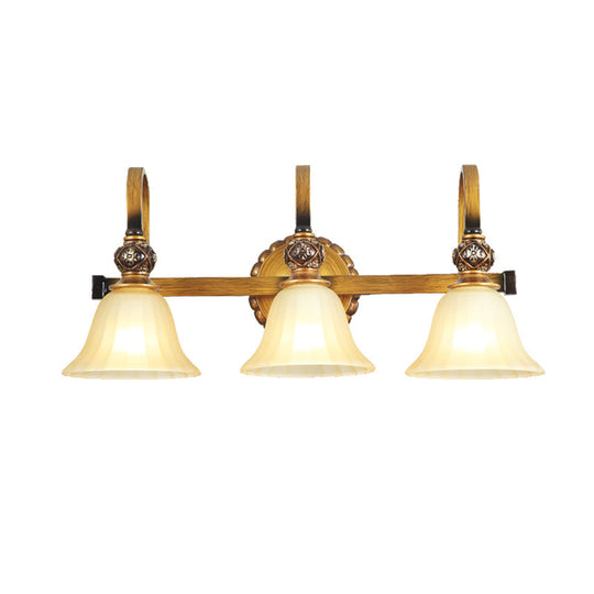 Traditional Gold Frosted Glass Vanity Light Fixture - 1/2/3 Lights, Cup Shape/Bell, Bathroom Wall Lighting