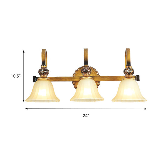 Traditional Gold Frosted Glass Vanity Light Fixture - 1/2/3 Lights, Cup Shape/Bell, Bathroom Wall Lighting