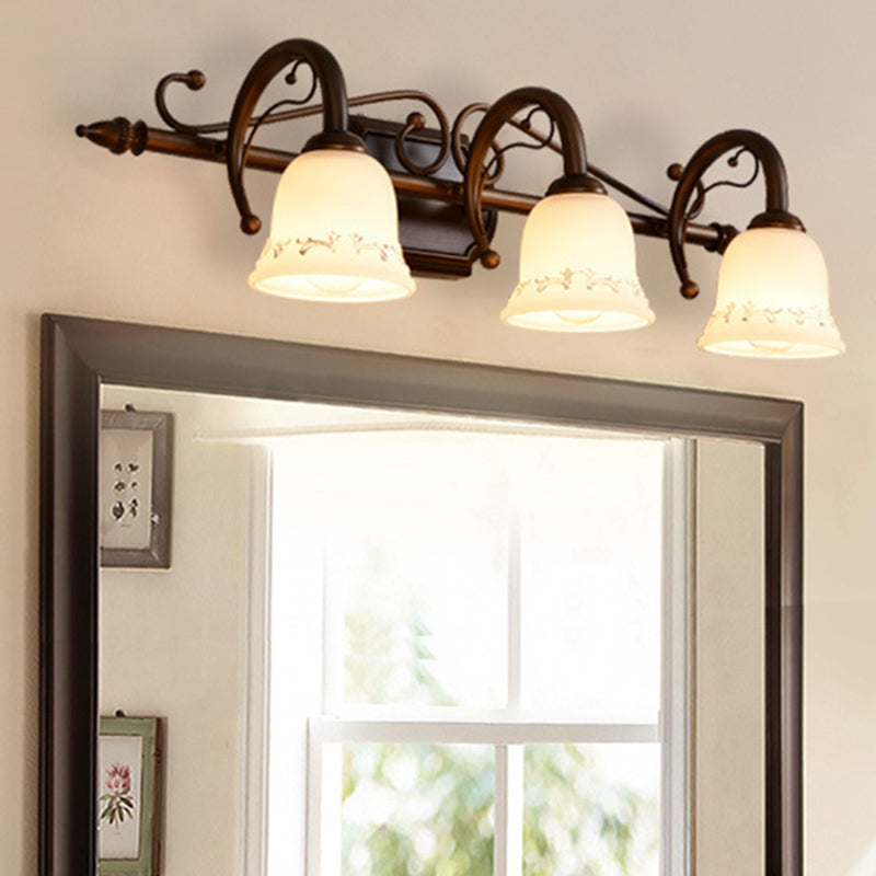 Classic Bell Bathroom Wall Light Fixture with Frosted Glass, 2/3/4 Lights - Red Brown Makeup Lighting