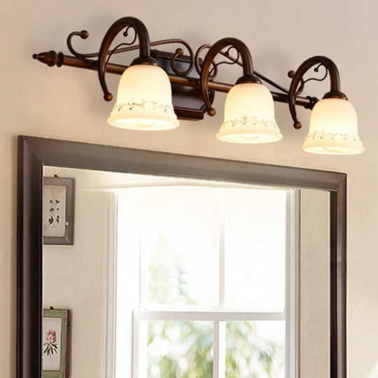 Classic Bell Bathroom Wall Light Fixture with Frosted Glass, 2/3/4 Lights - Red Brown Makeup Lighting