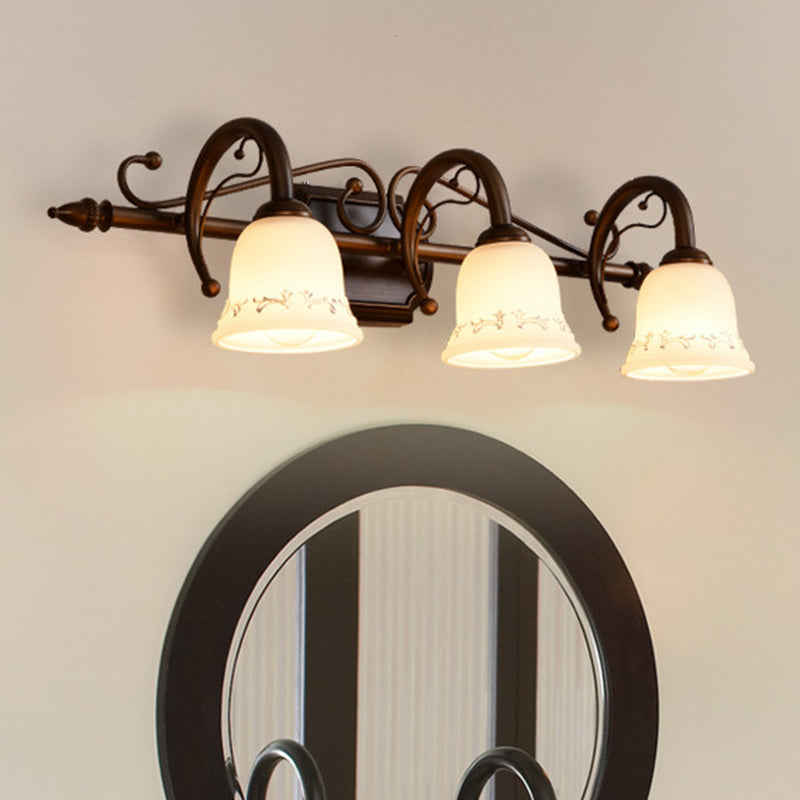 Classic Bell Bathroom Wall Light Fixture with Frosted Glass, 2/3/4 Lights - Red Brown Makeup Lighting