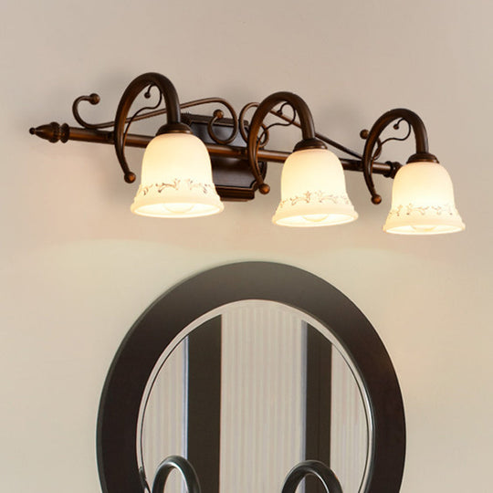 Classic Bell Bathroom Wall Light Fixture with Frosted Glass, 2/3/4 Lights - Red Brown Makeup Lighting