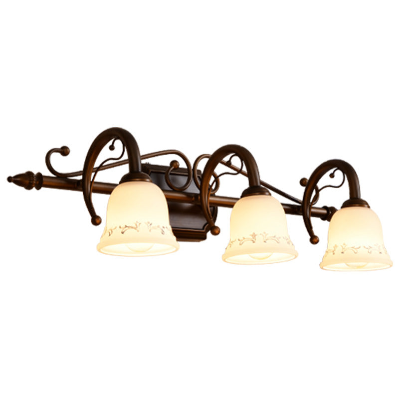 Classic Bell Bathroom Wall Light Fixture with Frosted Glass, 2/3/4 Lights - Red Brown Makeup Lighting