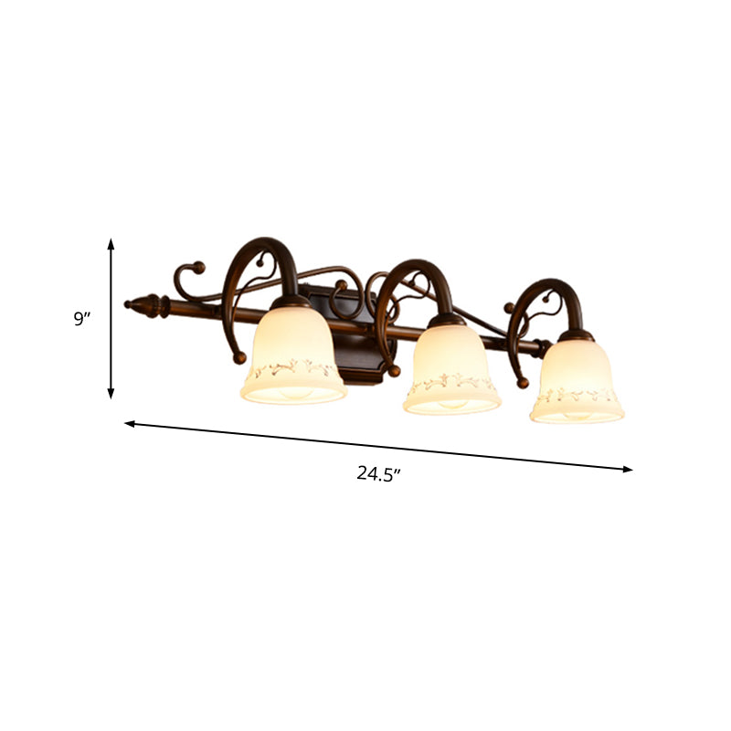 Classic Bell Bathroom Wall Light Fixture with Frosted Glass, 2/3/4 Lights - Red Brown Makeup Lighting