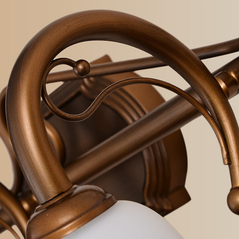 Classic Bell Bathroom Wall Light Fixture with Frosted Glass, 2/3/4 Lights - Red Brown Makeup Lighting