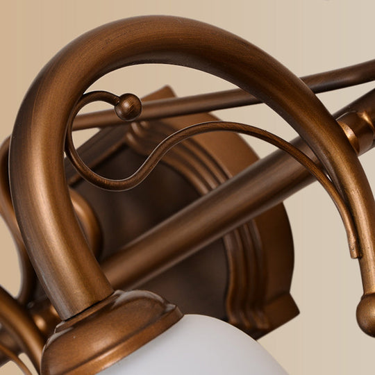 Classic Bell Bathroom Wall Light Fixture with Frosted Glass, 2/3/4 Lights - Red Brown Makeup Lighting