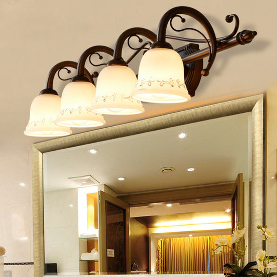 Classic Bell Bathroom Wall Light Fixture with Frosted Glass, 2/3/4 Lights - Red Brown Makeup Lighting