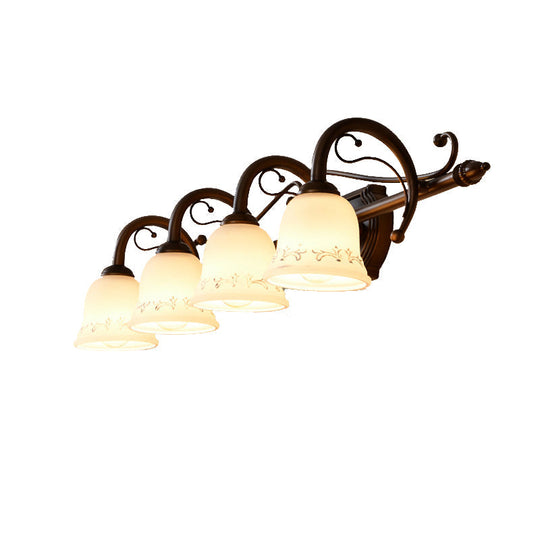 Classic Bell Bathroom Wall Light Fixture with Frosted Glass, 2/3/4 Lights - Red Brown Makeup Lighting