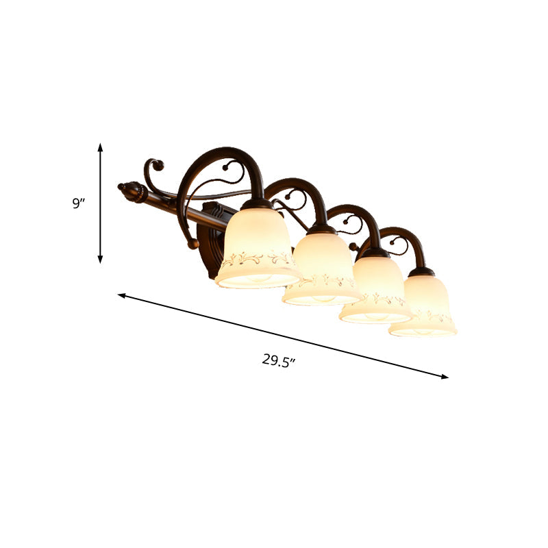 Classic Bell Bathroom Wall Light Fixture with Frosted Glass, 2/3/4 Lights - Red Brown Makeup Lighting