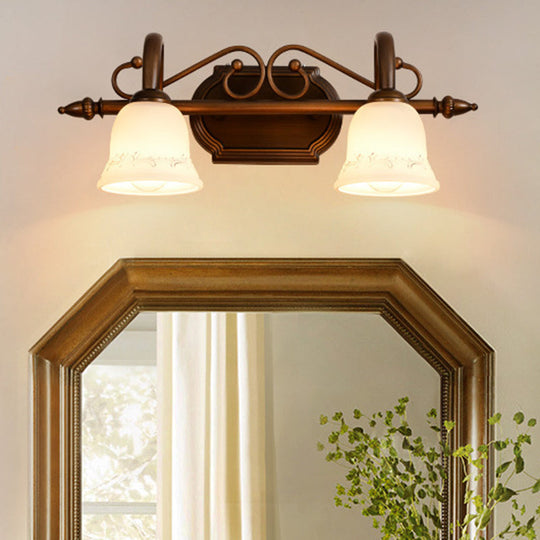 Classic Bell Bathroom Wall Light Fixture with Frosted Glass, 2/3/4 Lights - Red Brown Makeup Lighting