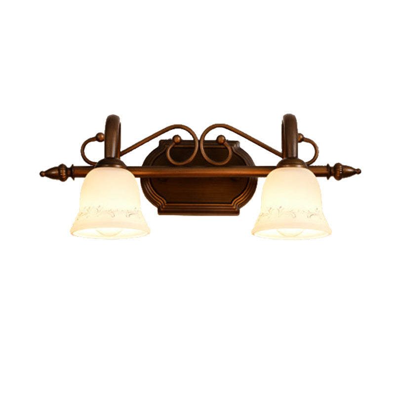 Classic Bell Bathroom Wall Light Fixture with Frosted Glass, 2/3/4 Lights - Red Brown Makeup Lighting
