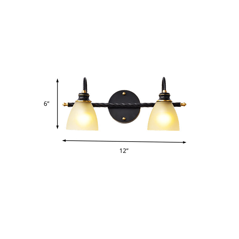 Traditional Black Bathroom Vanity Lamp - 2/3 Lights Sconce with Frosted Glass