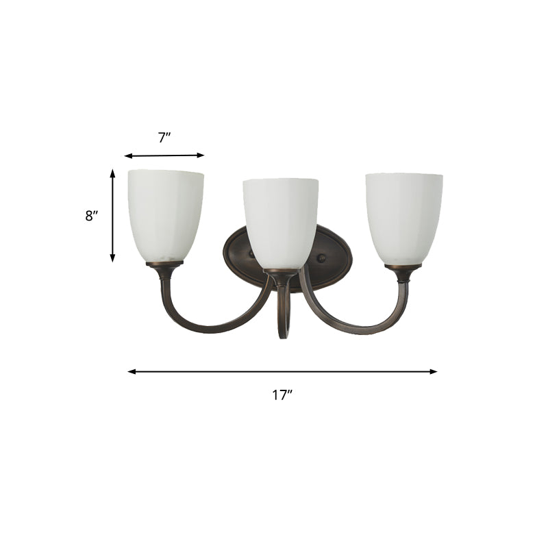 White Glass Cup Sconce: Traditional Bathroom Vanity Light with 3/4 Lights in Black/Chrome