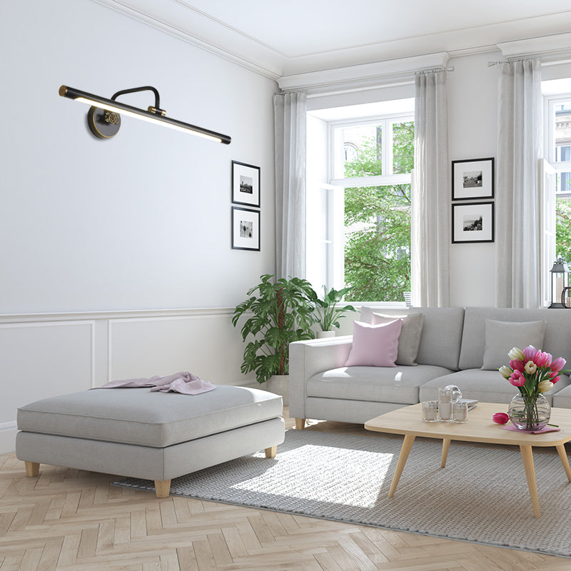 LED Wall Light Fixture in Black/Antique Brass with Traditional Metal Linear Design - White/Warm/Natural Light, 14"/18"/23" Width