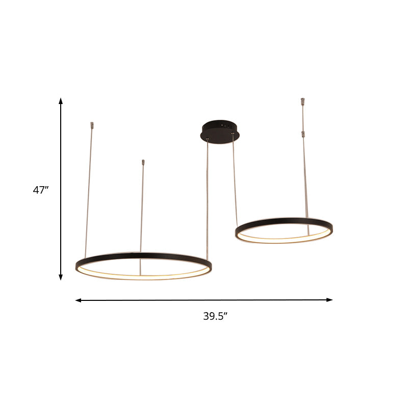 Minimalist Acrylic Chandelier Light - Black Circular Pendant Fixture (1/2/3 Lights) in White/Warm Light