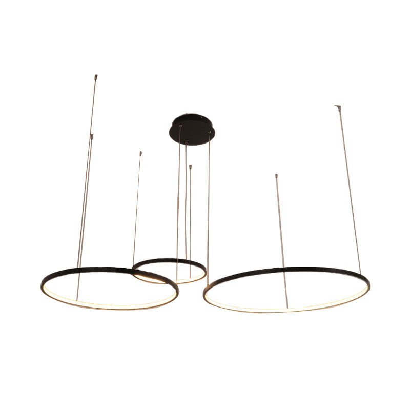 Minimalist Acrylic Chandelier Light - Black Circular Pendant Fixture (1/2/3 Lights) in White/Warm Light