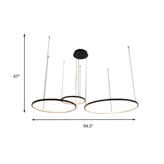 Minimalist Acrylic Chandelier Light - Black Circular Pendant Fixture (1/2/3 Lights) in White/Warm Light