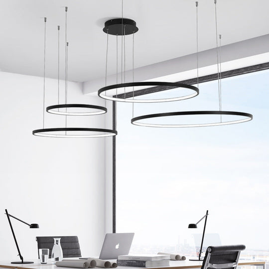 Minimalist Acrylic Chandelier Light - Black Circular Pendant Fixture (1/2/3 Lights) in White/Warm Light