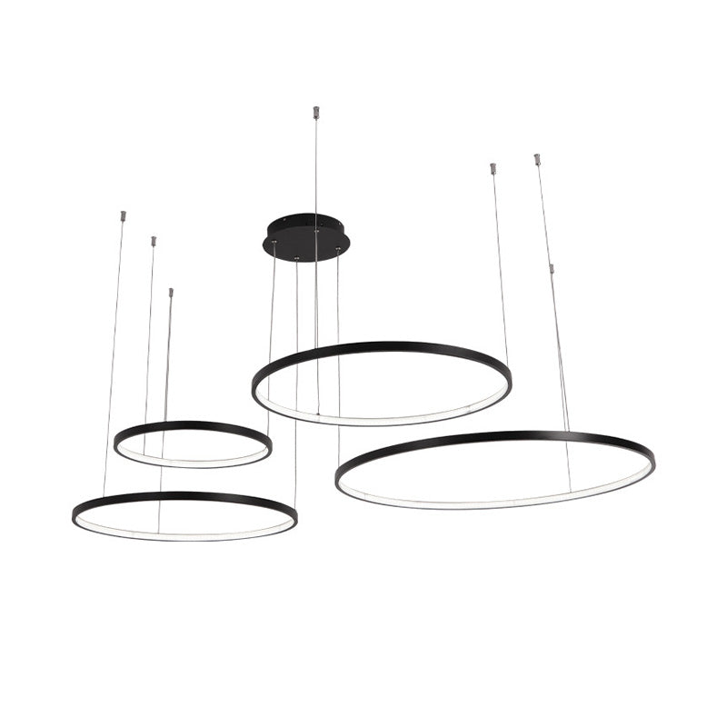 Minimalist Acrylic Chandelier Light - Black Circular Pendant Fixture (1/2/3 Lights) in White/Warm Light