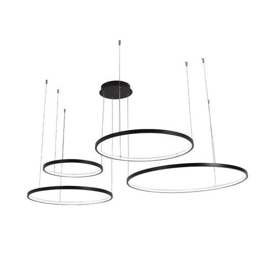 Minimalist Acrylic Chandelier Light - Black Circular Pendant Fixture (1/2/3 Lights) in White/Warm Light