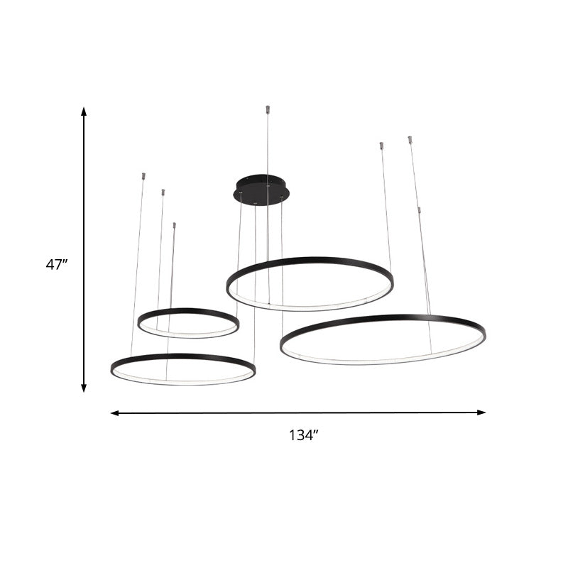 Minimalist Acrylic Chandelier Light - Black Circular Pendant Fixture (1/2/3 Lights) in White/Warm Light