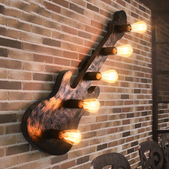 Rustic 5-Light Wall Sconce: Vintage Bare Open Metal Design with Guitar Backplate