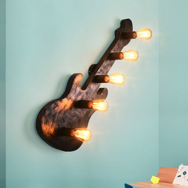Rustic 5-Light Wall Sconce: Vintage Bare Open Metal Design with Guitar Backplate