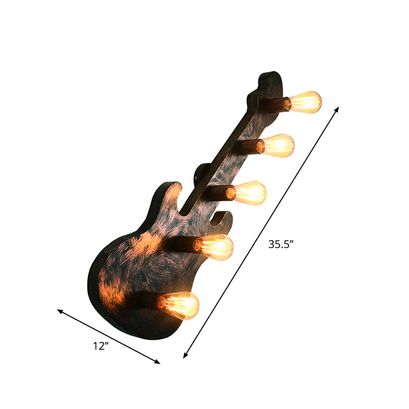 Rustic 5-Light Wall Sconce: Vintage Bare Open Metal Design with Guitar Backplate