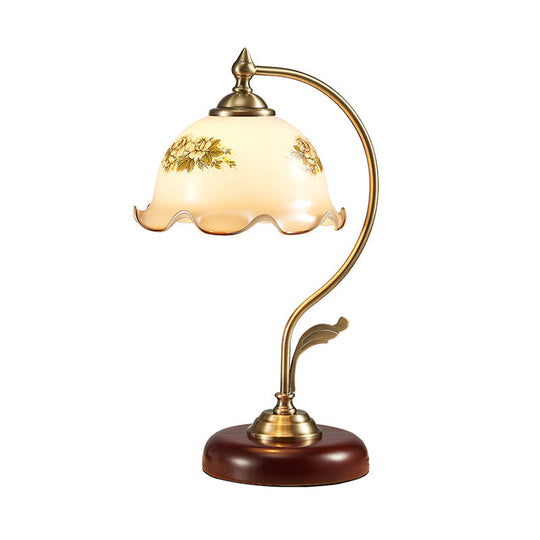 Ivory Glass Scalloped Desk Lamp - Romantic Nightstand Light for Bedroom