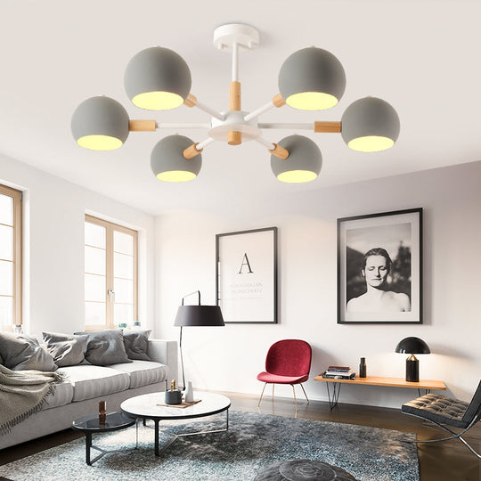 Modern Grey/White Ball Pendant Chandelier - Metal 3/6/8 Heads - Hanging Ceiling Light for Living Room