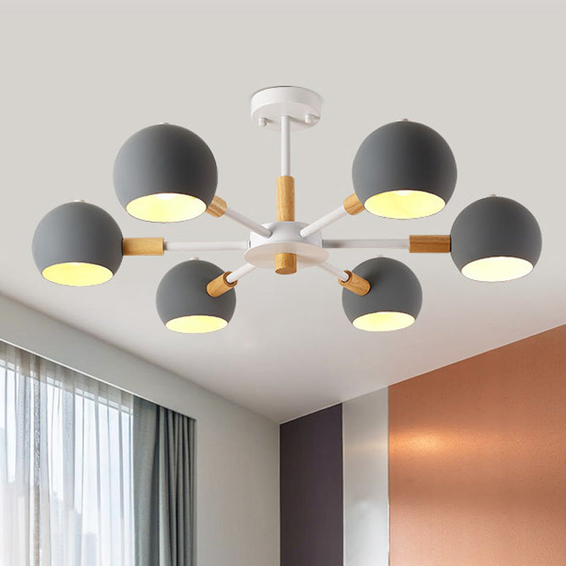 Modern Grey/White Ball Pendant Chandelier - Metal 3/6/8 Heads - Hanging Ceiling Light for Living Room