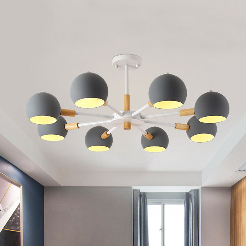 Modern Grey/White Ball Pendant Chandelier - Metal 3/6/8 Heads - Hanging Ceiling Light for Living Room