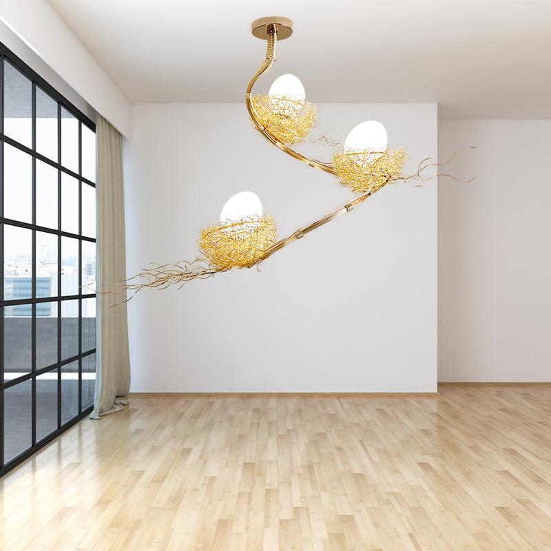 Artistry Golden Pendant Chandelier with Matte White Glass Shades - Perfect for Living Rooms, 1/2/3 Lights