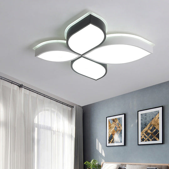 Minimalist Acrylic Shaded LED Flush Mount Ceiling Light – 18"/23.5" Wide, Black and White Leaf Design, White Light
