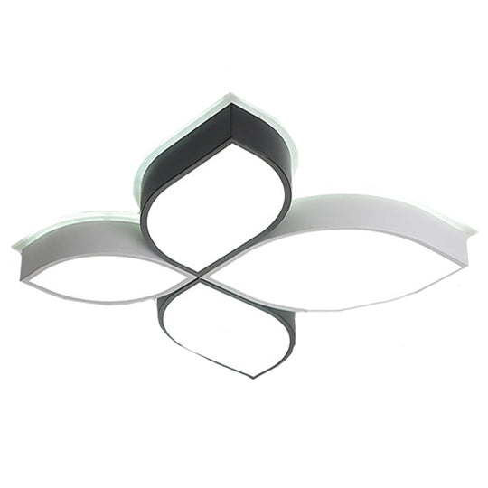 Minimalist Acrylic Shaded LED Flush Mount Ceiling Light – 18"/23.5" Wide, Black and White Leaf Design, White Light